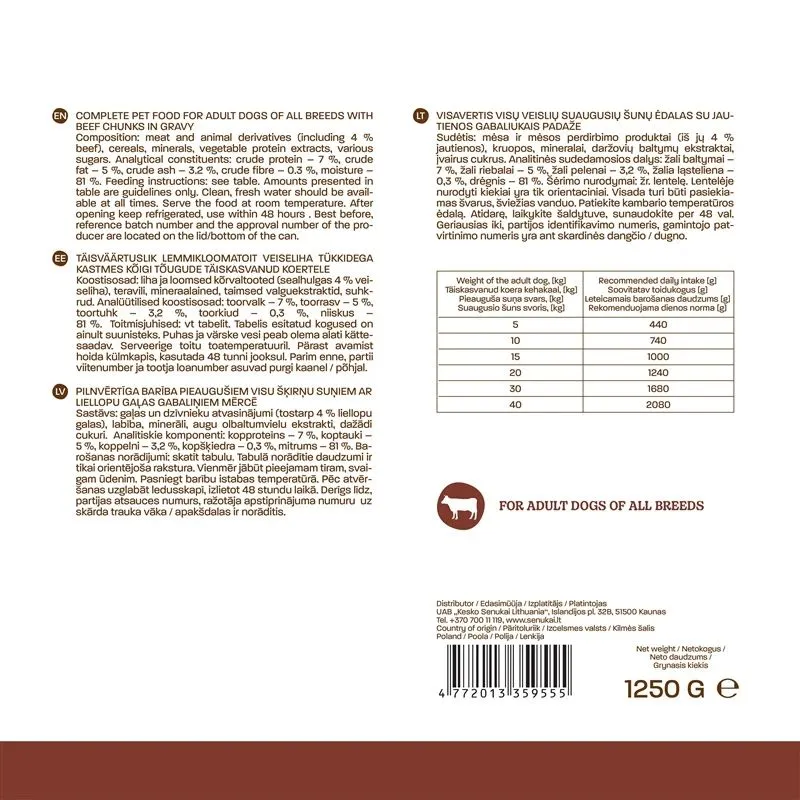 Food for dogs wet with beef 1250g