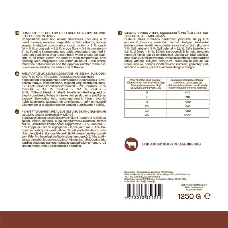 Food for dogs wet with beef 1250g