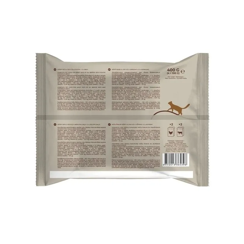 Mitrā kaķu barība Höppy, liellopa gaļa-mājputnu gaļa, 0.1 kg x 4 gab.