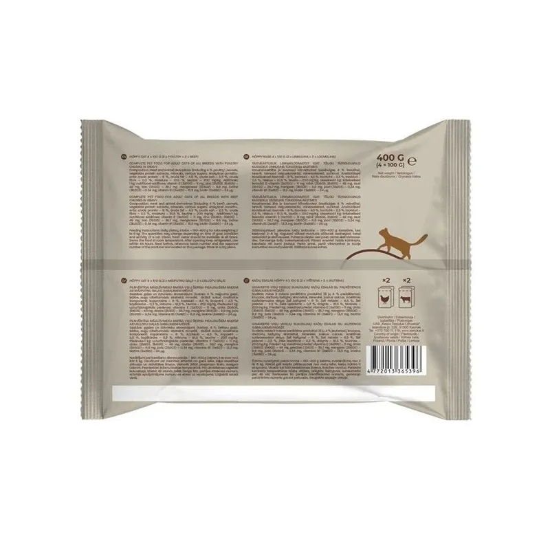 Mitrā kaķu barība Höppy, liellopa gaļa-mājputnu gaļa, 0.1 kg x 4 gab.