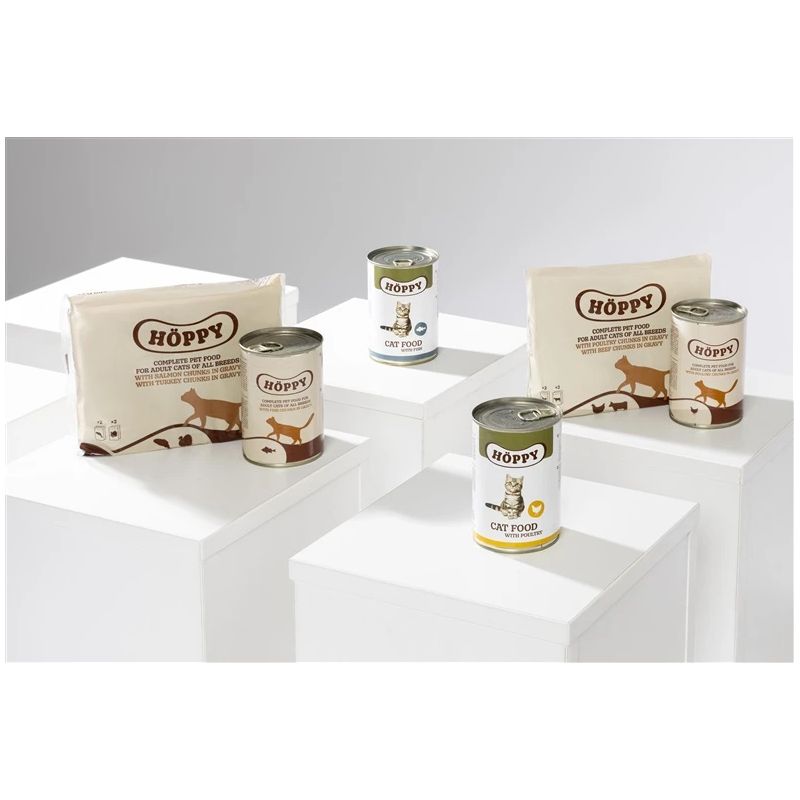 Mitrā kaķu barība Höppy. tītara gaļa-lasis. 0.4 kg. 4 gab.
