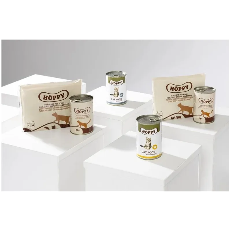 Mitrā kaķu barība Höppy. tītara gaļa-lasis. 0.4 kg. 4 gab.