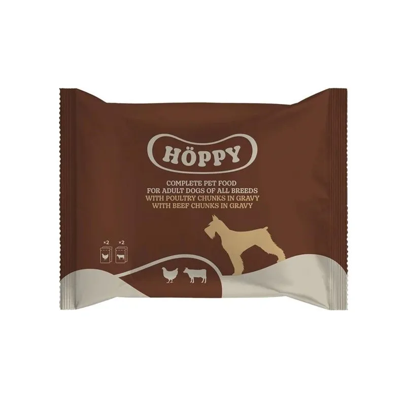 Mitrā barība ,konservi, suņiem Höppy, liellopa gaļa - mājputnu gaļa, 0.1 kg x 4 gab.