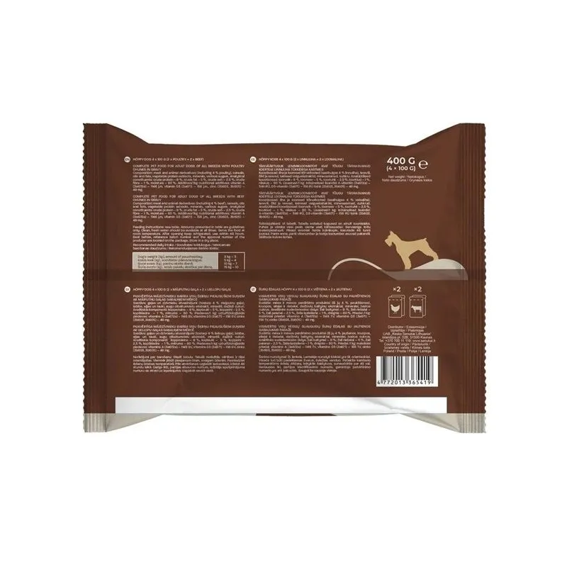 Mitrā barība ,konservi, suņiem Höppy, liellopa gaļa - mājputnu gaļa, 0.1 kg x 4 gab.