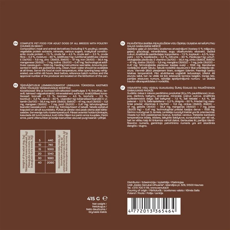 Mitrā barība ,konservi, suņiem HOPPY mājputnu gaļa 0.415kg