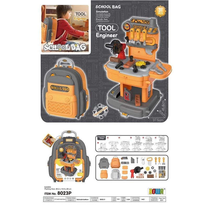 Rotaļu meistara instruments School Bag-Tool Engineer 8023p