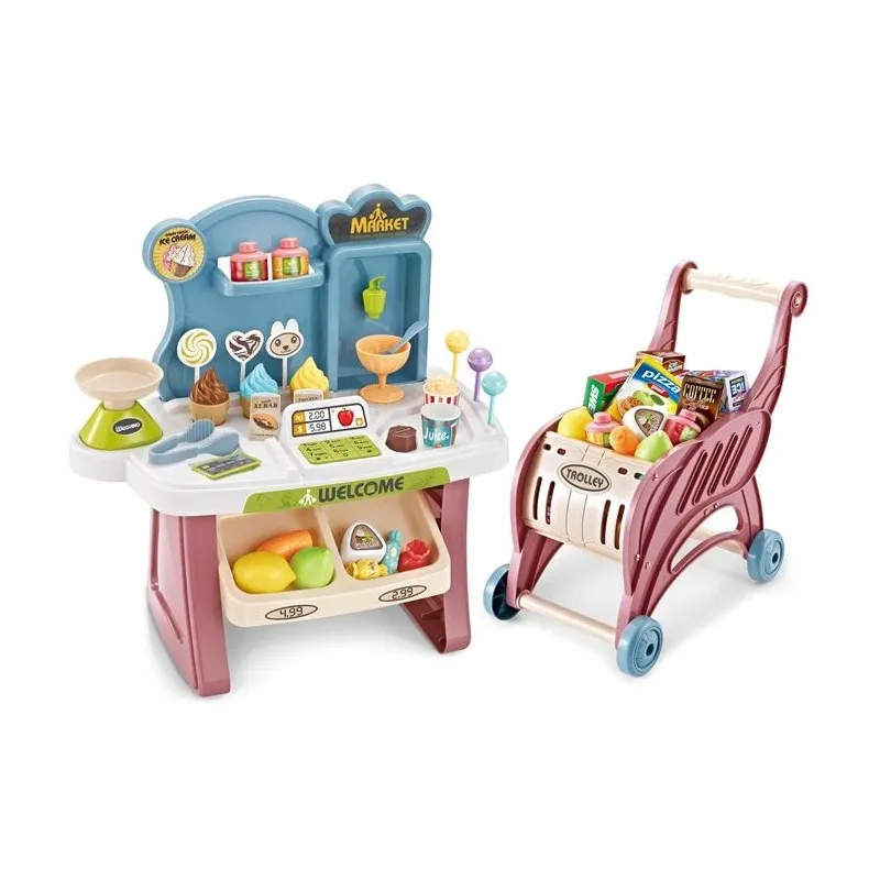 Игрушки для магазина, кассовый аппарат и тележка магазина Home supermarket 668-82