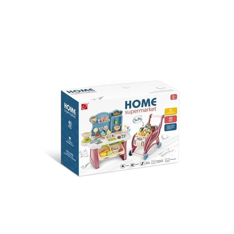 Игрушки для магазина, кассовый аппарат и тележка магазина Home supermarket 668-82