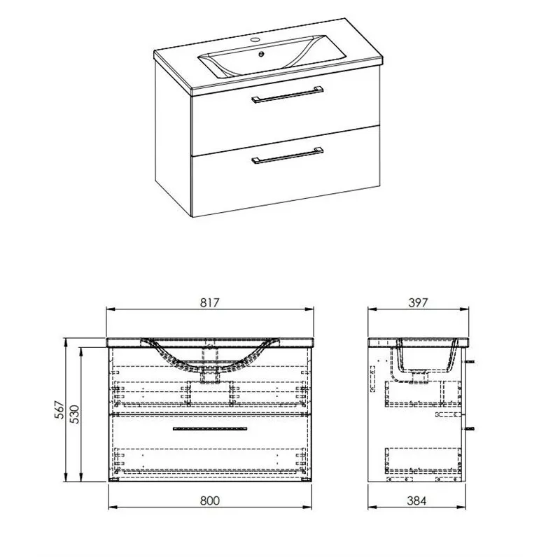 Vannas istabas skapis ar izlietni Elita Cheese Plus 168520, melna krās., 39.7 cm x 81.7 cm x 56.7 cm