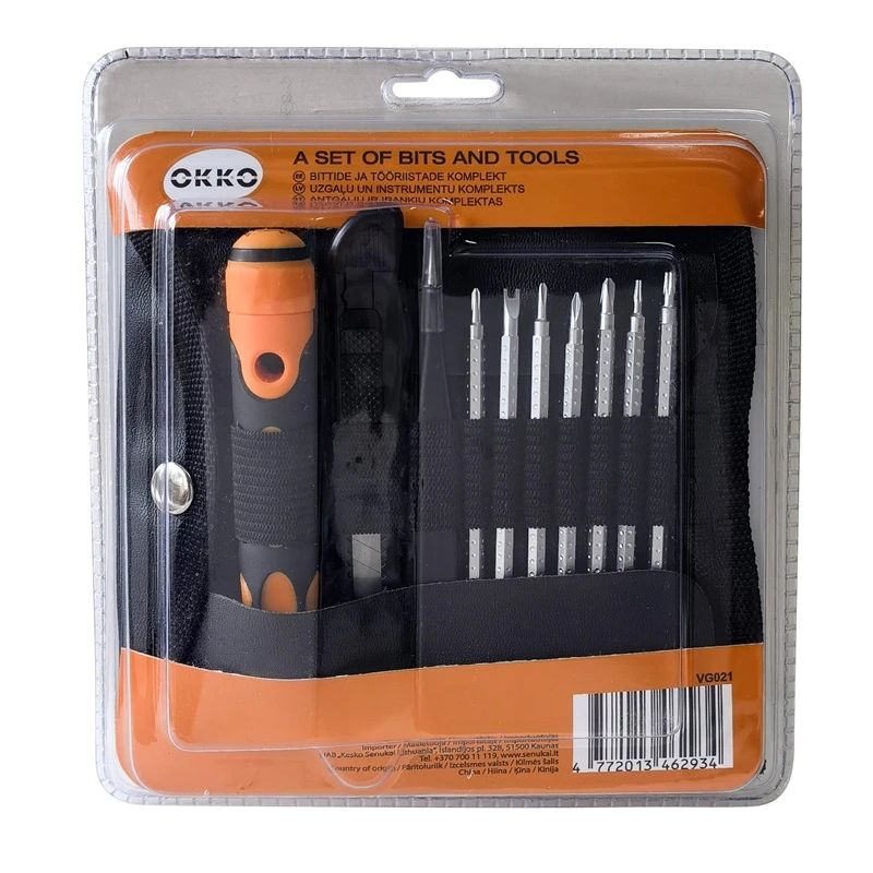 Skruvgriezis un uzgaļu komplekts VG021. 14 gab.