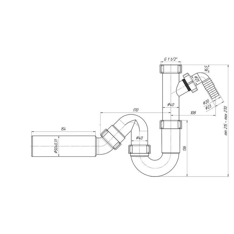 Sifons notekai Ani Plast, 50 mm, balta krās.