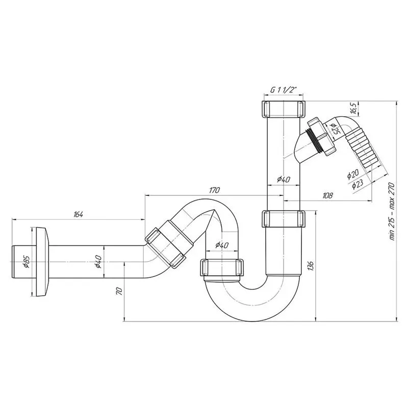 Sifons notekai Ani Plast DY0124EU, 40 mm
