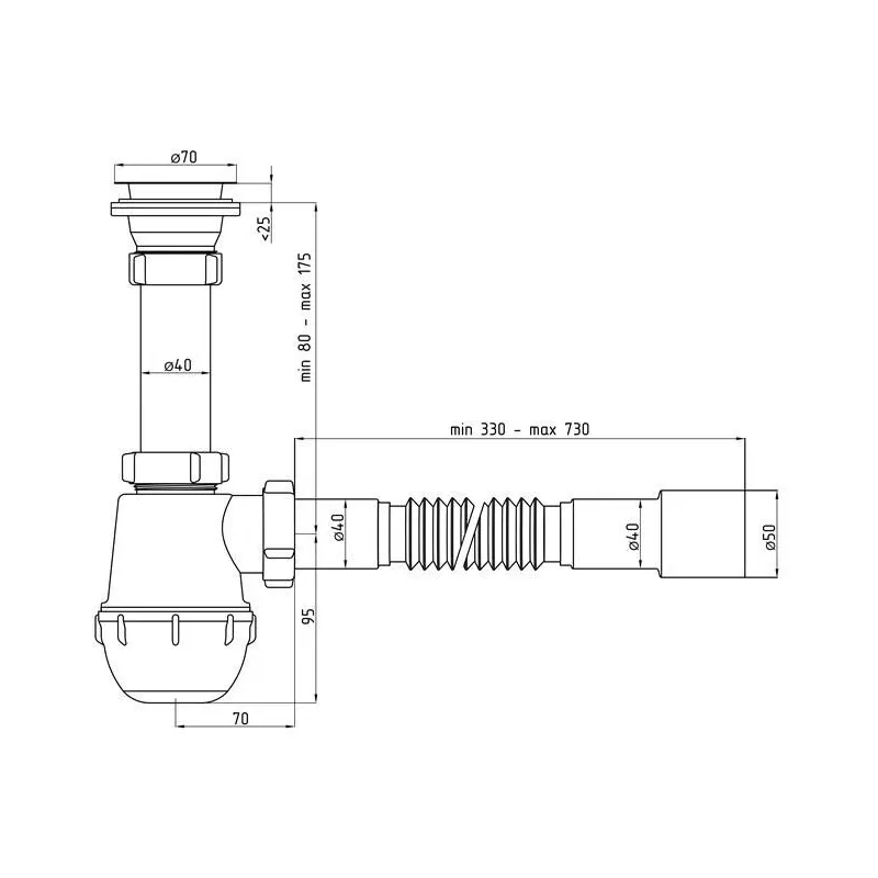 Bottle trap 1 1-2inx40 flexible a0115