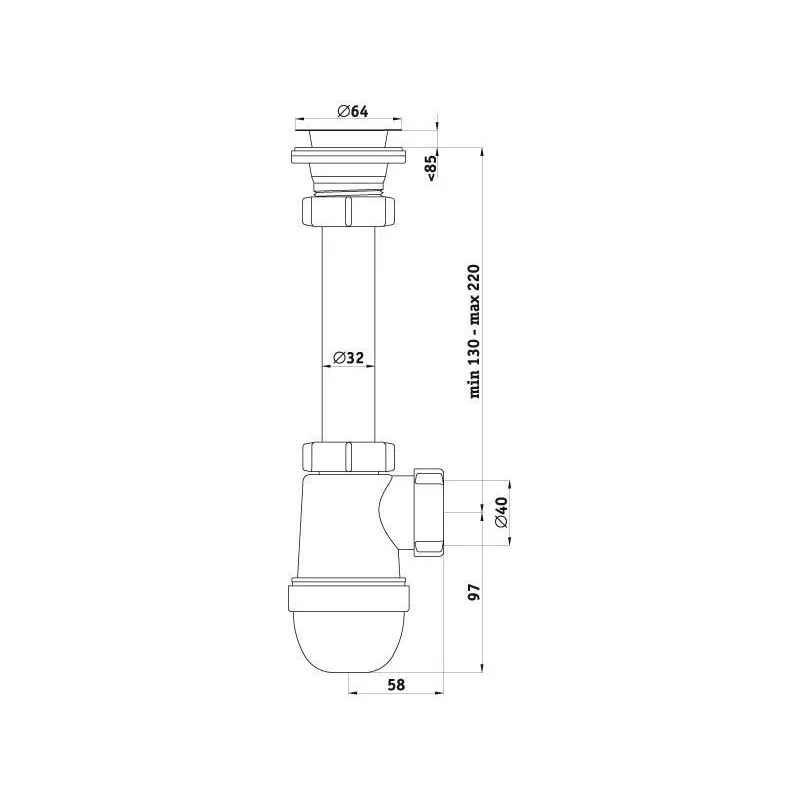 Sifons izlietnei Ani Plast C1000, 310 mm