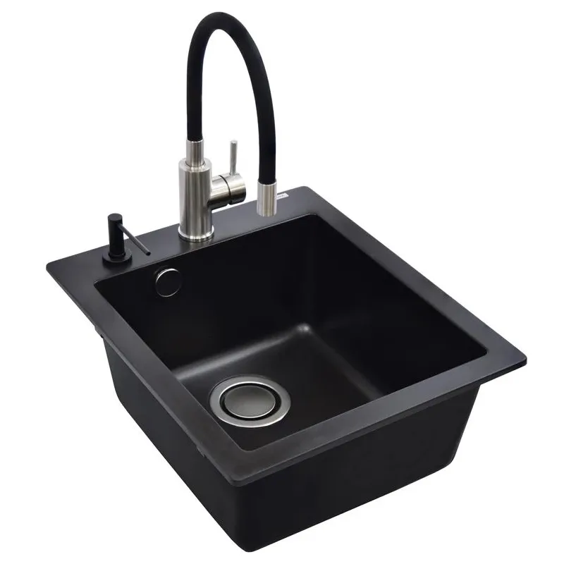 Virtuves izlietne ar virtuves maisītāju Helika Simplex, granīts, 50 cm x 42.5 cm x 19.5 cm, melna krās.