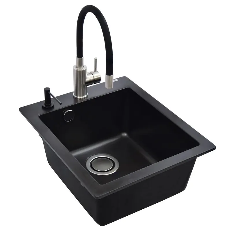 Virtuves izlietne ar virtuves maisītāju Helika Simplex, granīts, 50 cm x 42.5 cm x 19.5 cm, melna krās.