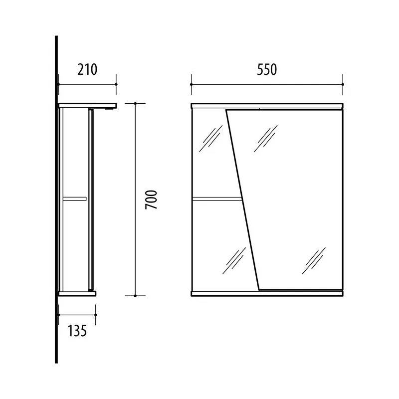 Piekarināms vannas istabas skapis ar spoguli Riva SV55, balta krās., 21 cm x 55 cm x 70 cm