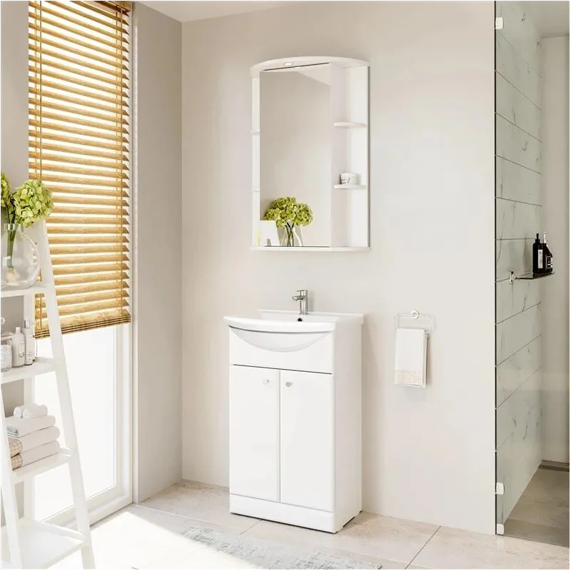 Piekarināms vannas istabas skapis ar spoguli Riva SV55-1, balta krās., 24 cm x 55 cm x 80 cm