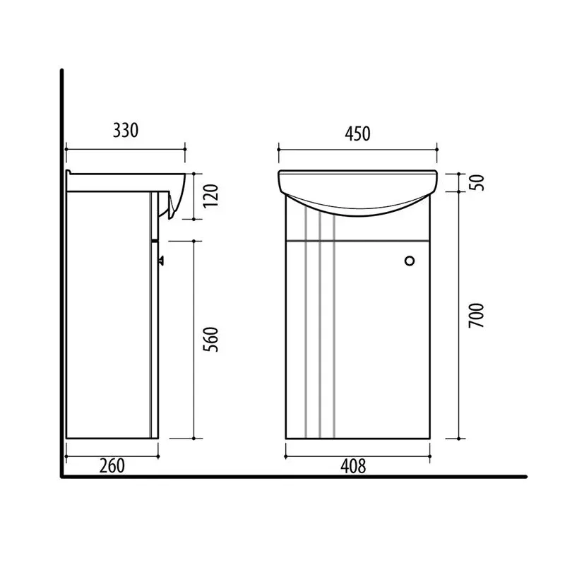 Vannas istabas skapis ar izlietni Riva SA44, balta krās., 26 cm x 40.8 cm x 70 cm