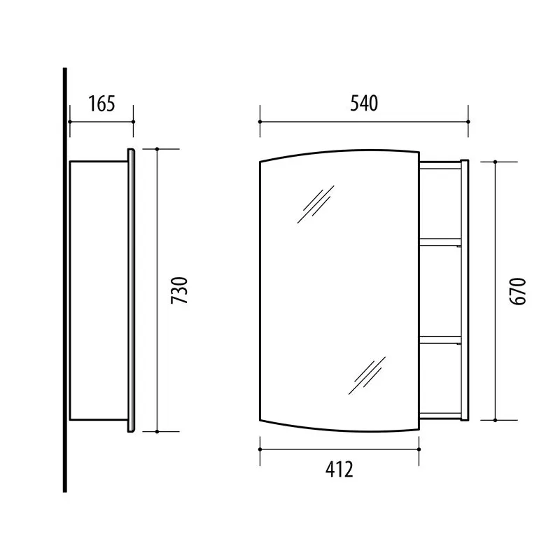 Piekarināms vannas istabas skapis ar spoguli Riva Sense, ozola, 16.5 cm x 54 cm x 73 cm