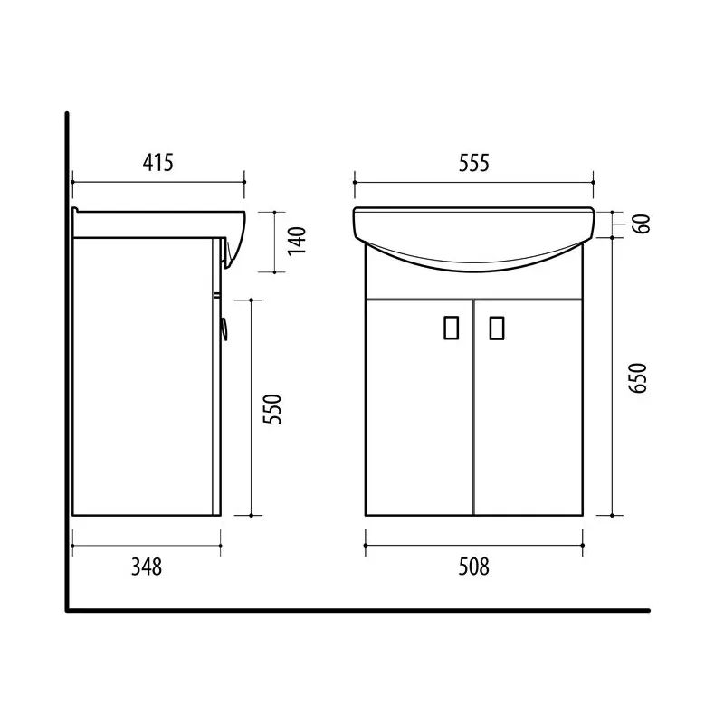 Vannas istabas skapis zem izlietnes Riva Sense SA55-11, ozola, 34.8 cm x 50.8 cm x 65 cm