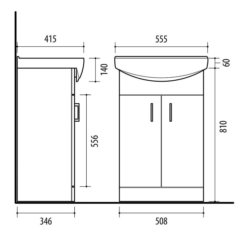 Izlietne ar skapīti vannas istabai Riva SA55-4 51x34.8x85...