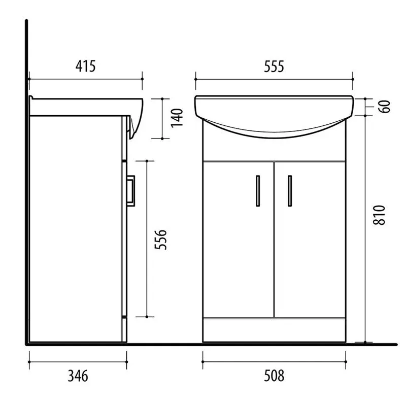 Vannas istabas skapis ar izlietni Riva Sense, balta krās., 34.6 cm x 50.8 cm x 81 cm