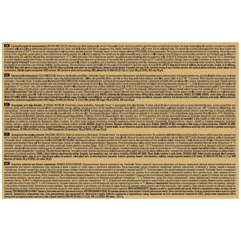 Laka, pus-spīdīgs Pentacolor Sauna, 1 l, Caurspīdīga krās.