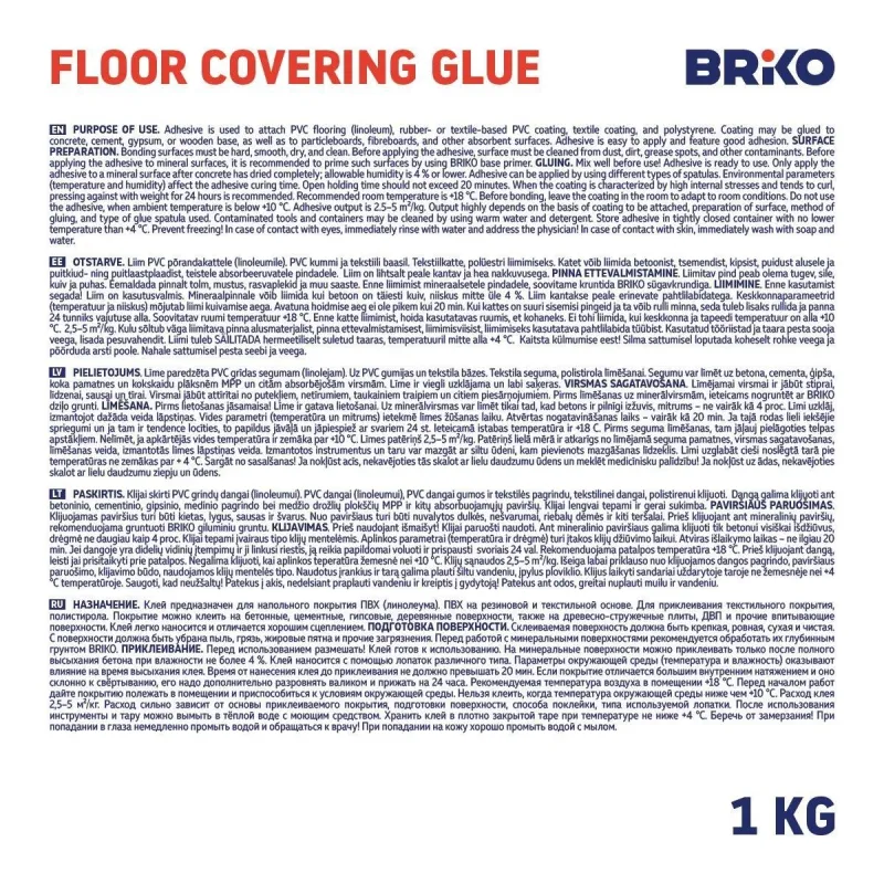 Līme grīdas segumi Briko Cover - Lim, 1 kg, balta krās.