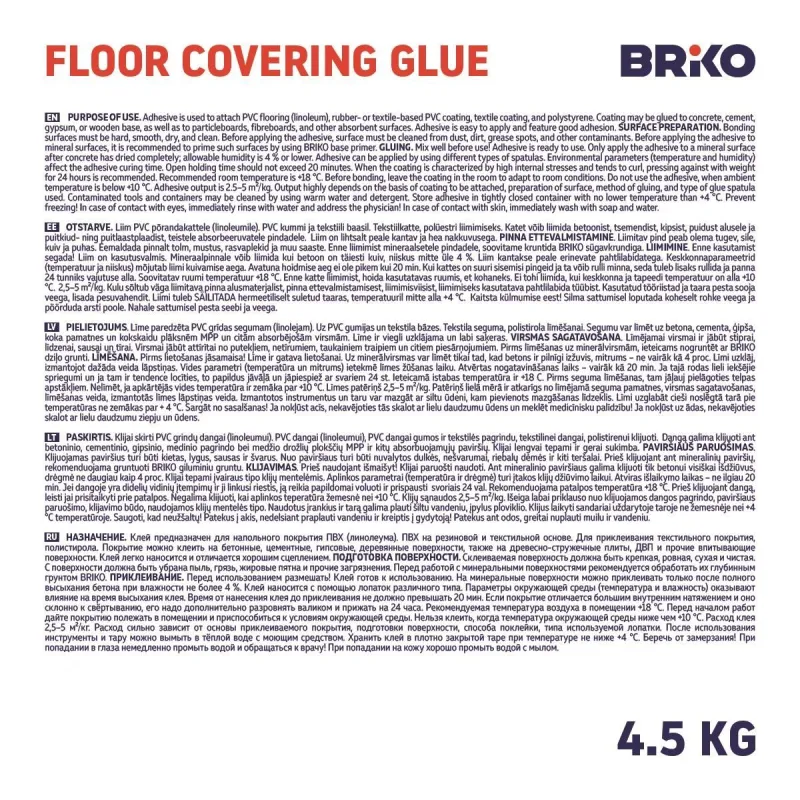 Klijai grindų dangos Briko Cover-Lim, 4.5 kg, balta sp.