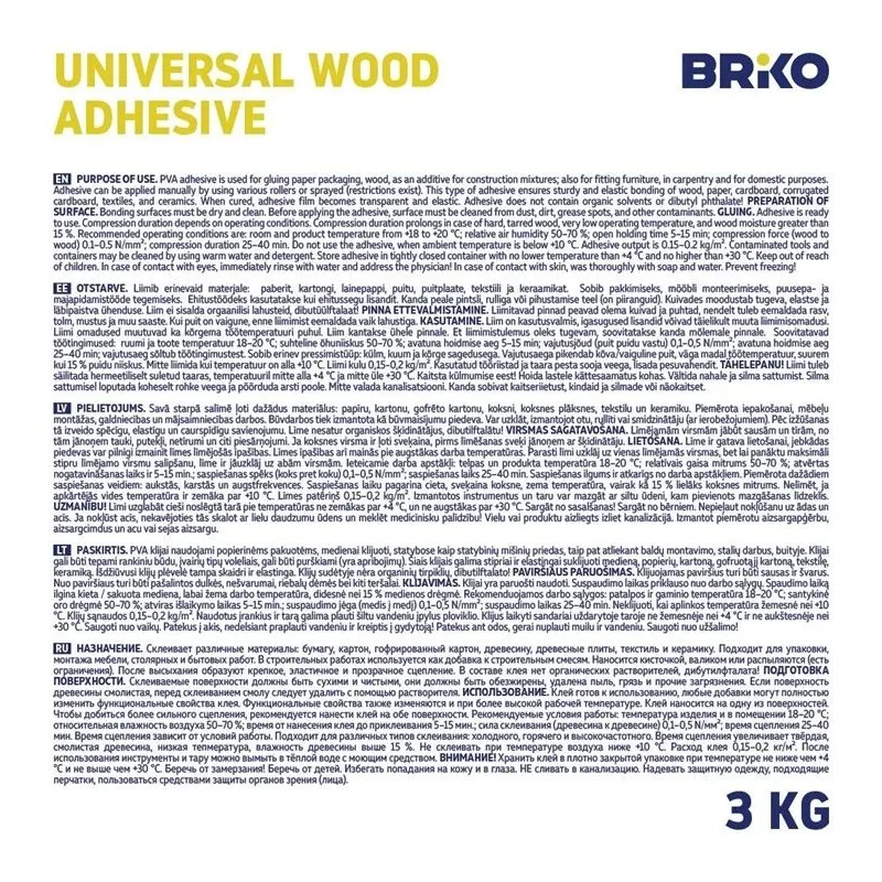 Universalūs PVA klijai Briko. 3 kg
