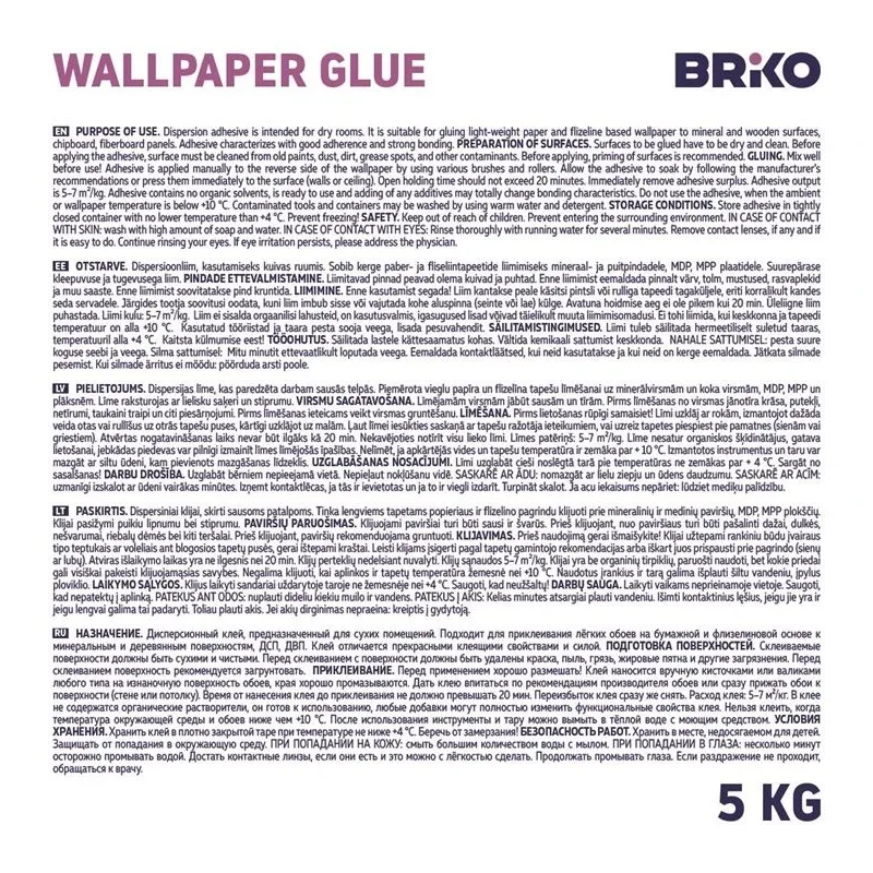 Tapešu līme Briko Ready Bond, 5 kg