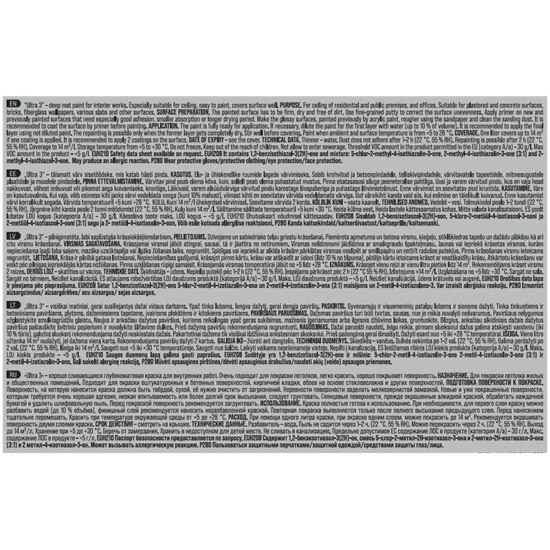 Dispersijas krāsa Pentacolor Ultra 3. balta. 1 l