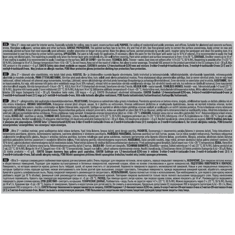 Dispersijas krāsa Pentacolor Ultra 3, balta krās., 10 l