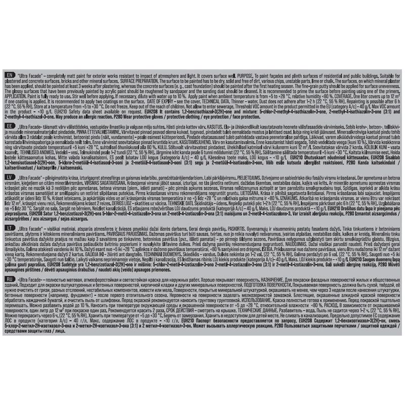 Fasāžu krāsa Pentacolor Ultra Facade. balta. 1 l