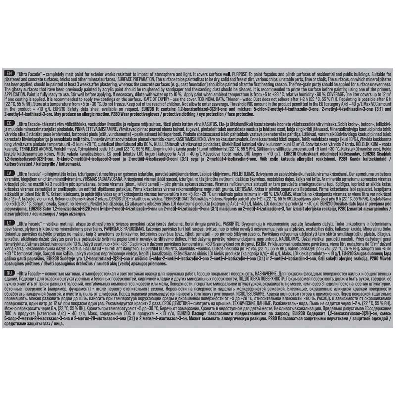 Fasāžu krāsa Pentacolor Ultra Facade. balta. 10 l