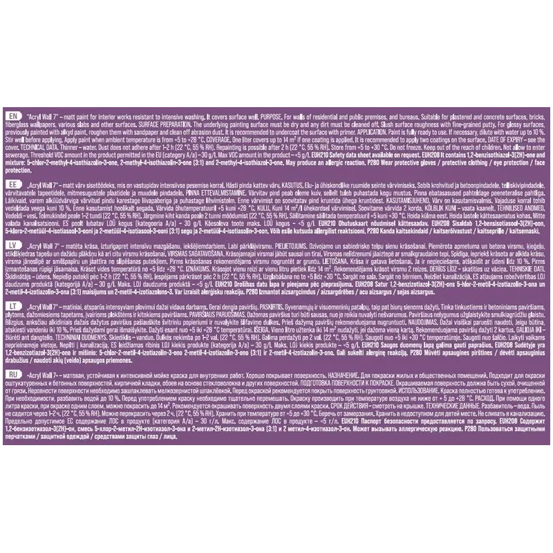 Dispersijas krāsa Pentacolor Acryl 7, balta, 5 l