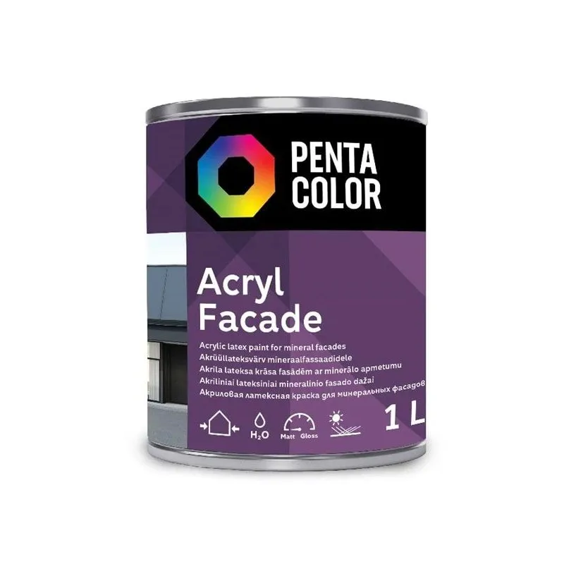 Fasāžu krāsa Pentacolor Acryl Facade, balta krās., 1 l