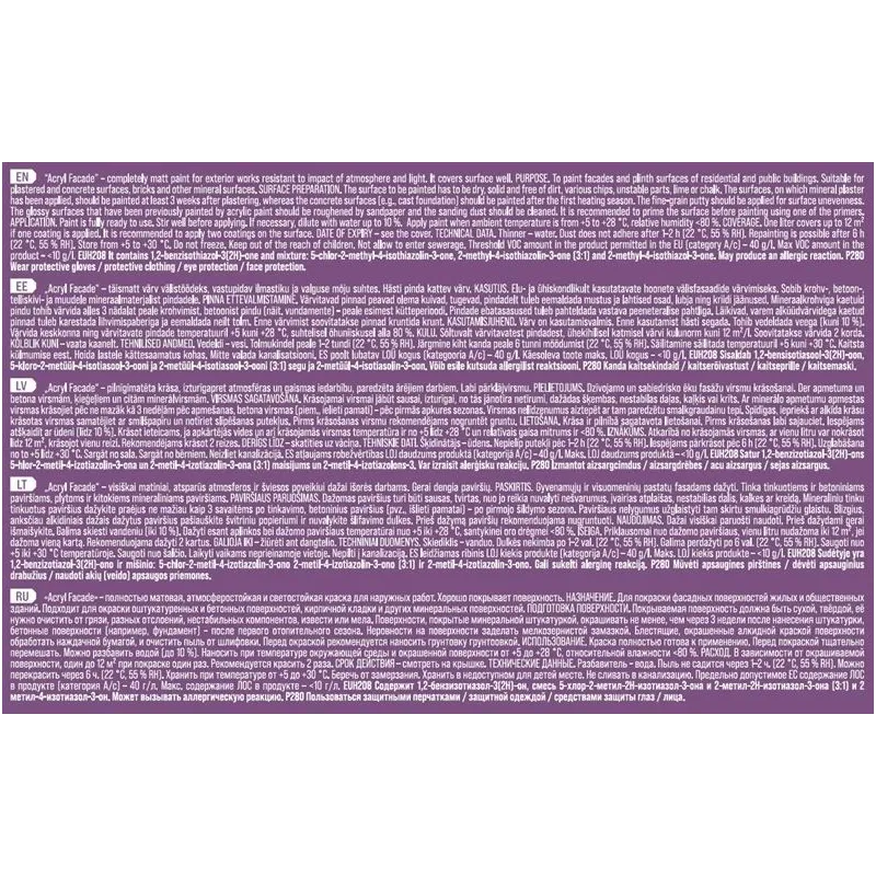 Fasāžu krāsa Pentacolor Acryl Facade, balta krās., 5 l