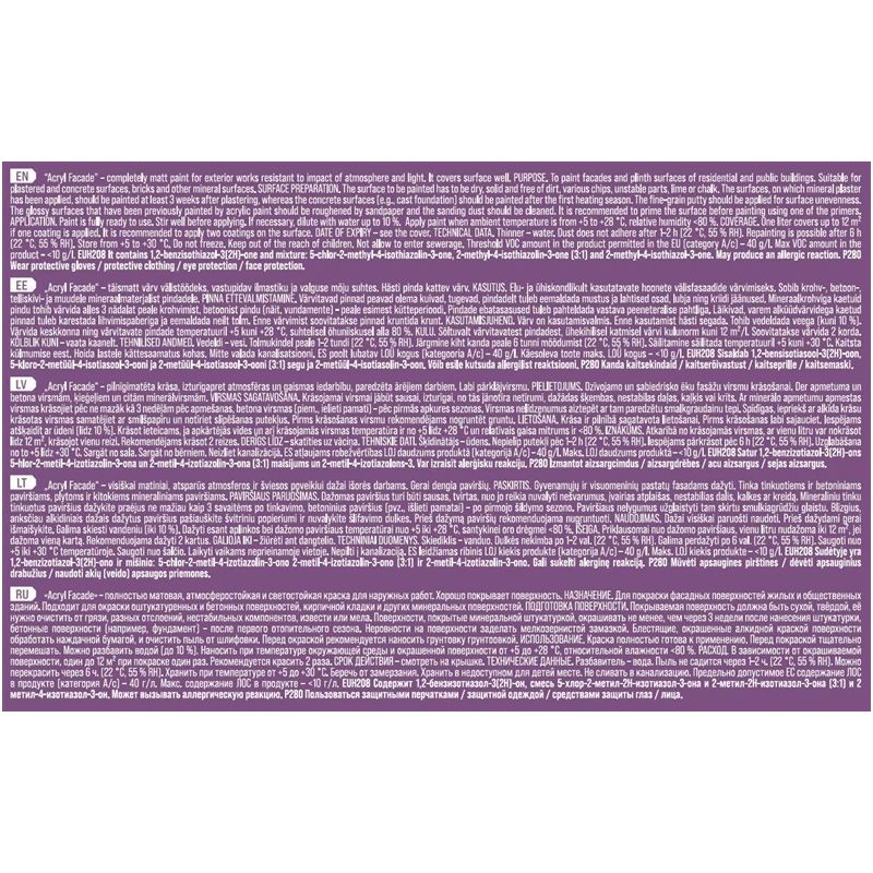 Fasāžu krāsa Pentacolor Acryl Facade. balta. 10 l