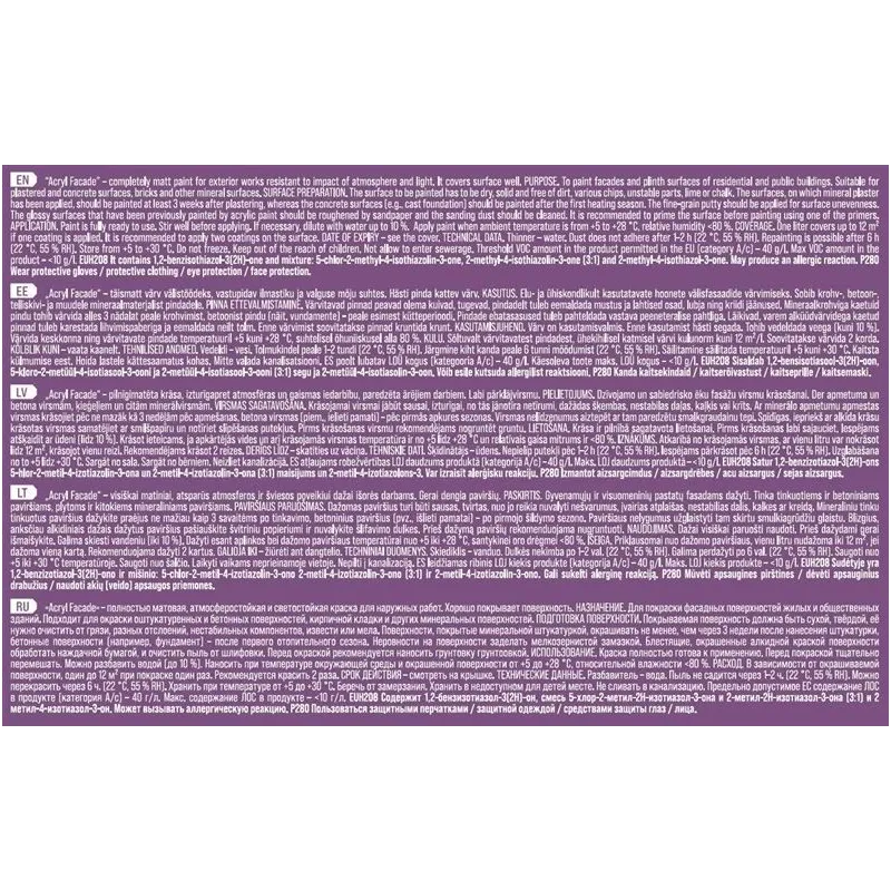 Fasāžu krāsa Pentacolor Acryl Facade, balta krās., 10 l