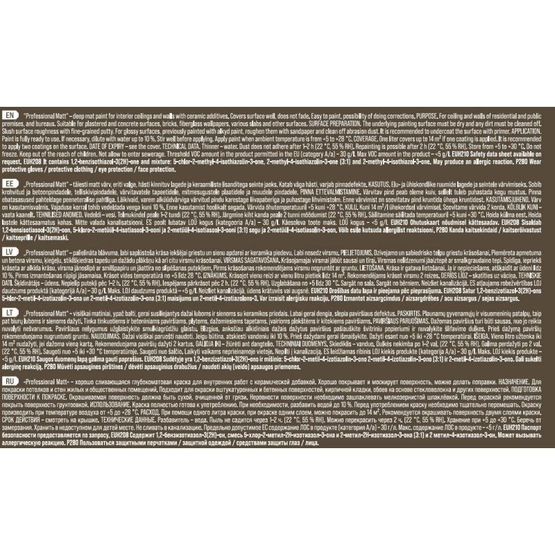 Dispersijas krāsas Pentacolor Professional Mat. balts. 3 l