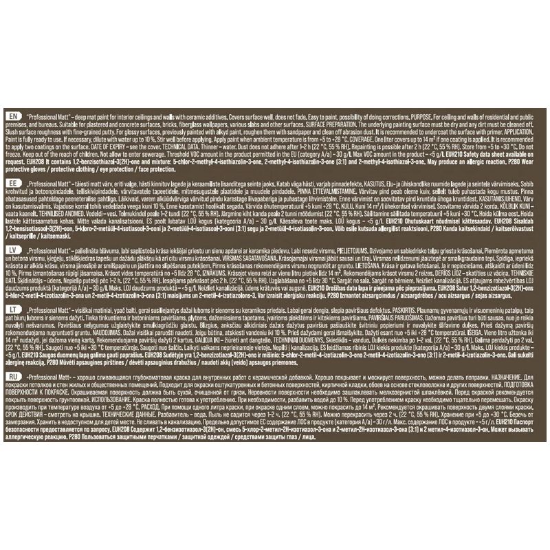 Dispersijas krāsa Pentacolor Professional Matt. balta. 10 l