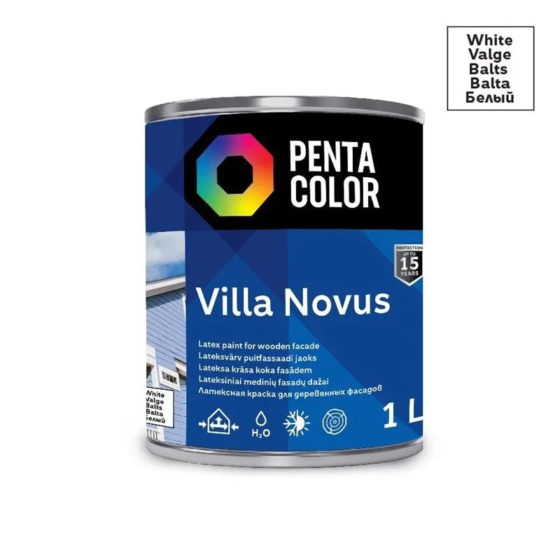 Fasāžu krāsa Pentacolor Villa Novus, balta krās., 1 l