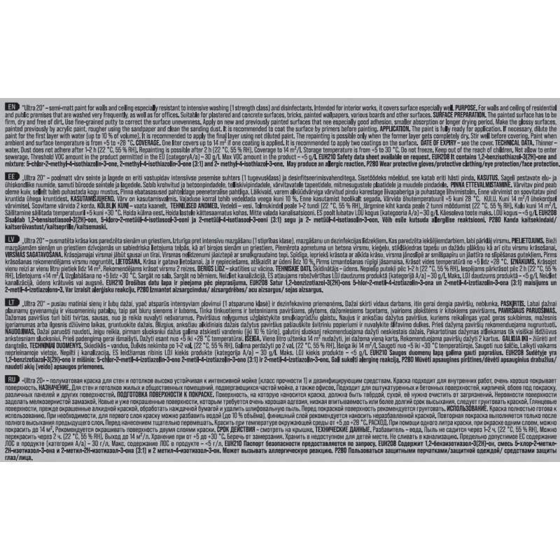 Dispersiniai dažai Pentacolor Ultra 20, balta sp., 10 l