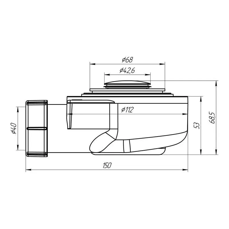 Sifons dušas pamats Ani Plast E450CLSEU, 53 mm, 50 mm, hroma krās.