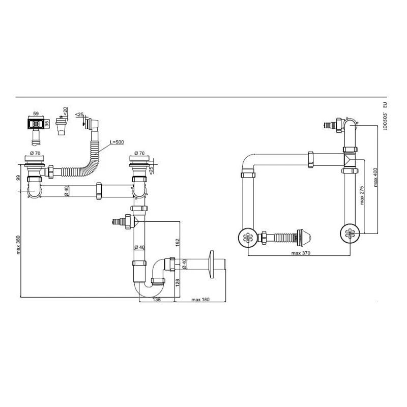 Dubultais sifons 1 1-2x40-50 ar pārplūdi ,aniplast,