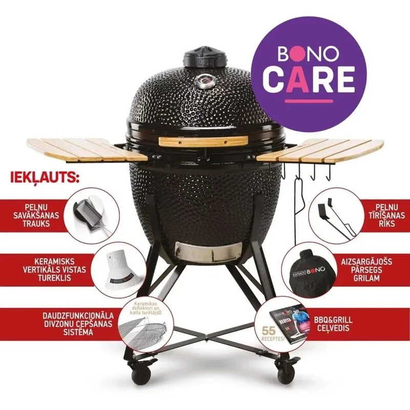Grils Kamado Bono Grande, melna krās., 59 cm