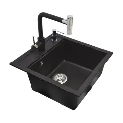 Plautuvė su virtuviniu maišytuvu Helika Tesa, akmens masė, 51 cm x 49 cm x 20 cm, juoda sp.