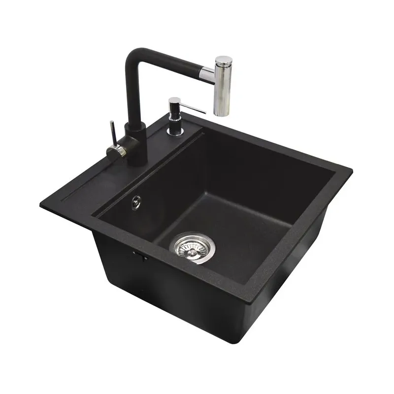 Virtuves izlietne ar virtuves maisītāju Helika Tesa, akmens masa, 51 cm x 49 cm x 20 cm, melna